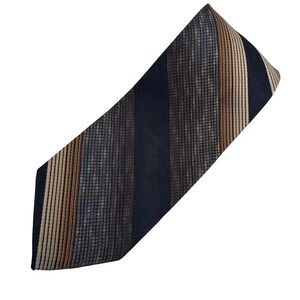 VTG 70's Cappuccino Mod Panel Strip Tie Brown‎ Taupe Polyester NOS Deadstock
